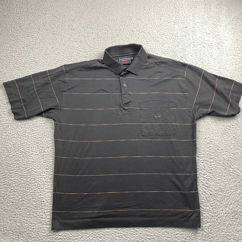 Paul & Shark Yachting Polo Shirt Mens Large Black Striped Pullover Made In Italy